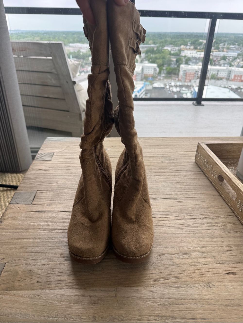 Women's Tall faux Suede Buckle Boots  size 10- Tan